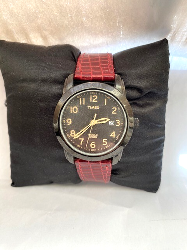 Timex Hombre Indiglo Árabe Esfera 50 MT Wr Calendario Reloj Correa de Cuero 43