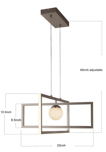 LED Pendant Light Modern Square Contemporary Chandelier Glass Globe Dimmable ETL - Picture 9 of 13