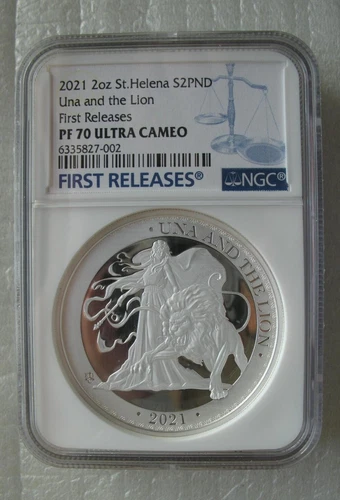 UK Una and the Lion St.Helena 2 Pounds 2021 2OZ Silver Proof Coin NGC PF70
