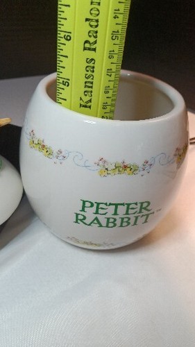 TELEFLORA 2003 PETER RABBIT EGG Ceramic CANDY JAR, PETER IN WHEEL BARREL ON LID - Picture 10 of 16