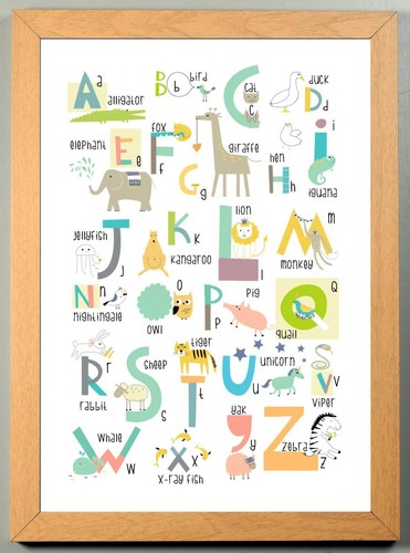 ALFABETO ANIMAL A4 Impresión Guardería Arte de Pared Decoración se vende solo como impresión o enmarcado - Imagen 11 de 14