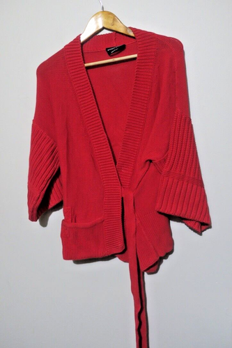 Sonia Rykiel Italy Women's Cotton Red Knit Tie Top Sweater Size L