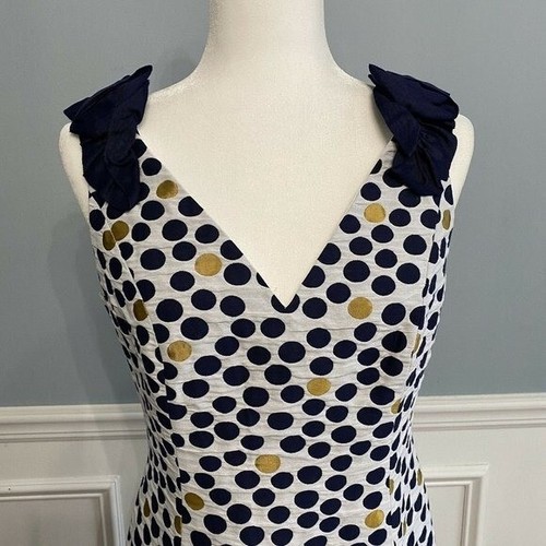 Carmen Marc Valvo Polka Dot Sheath Dress V Neck 6 - Picture 2 of 7