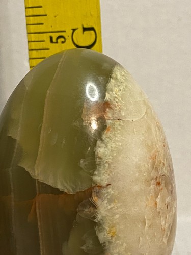 Vintage 2 Green Chalcedony Onyx Eggs Large 7" Small 4 3/4" Banded, Pakistan - Picture 3 of 12