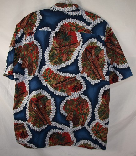 Royal Creations Hawaiian Aloha Mala Lei camicia blu floreale con bottoni uomo L  - Foto 2 di 4