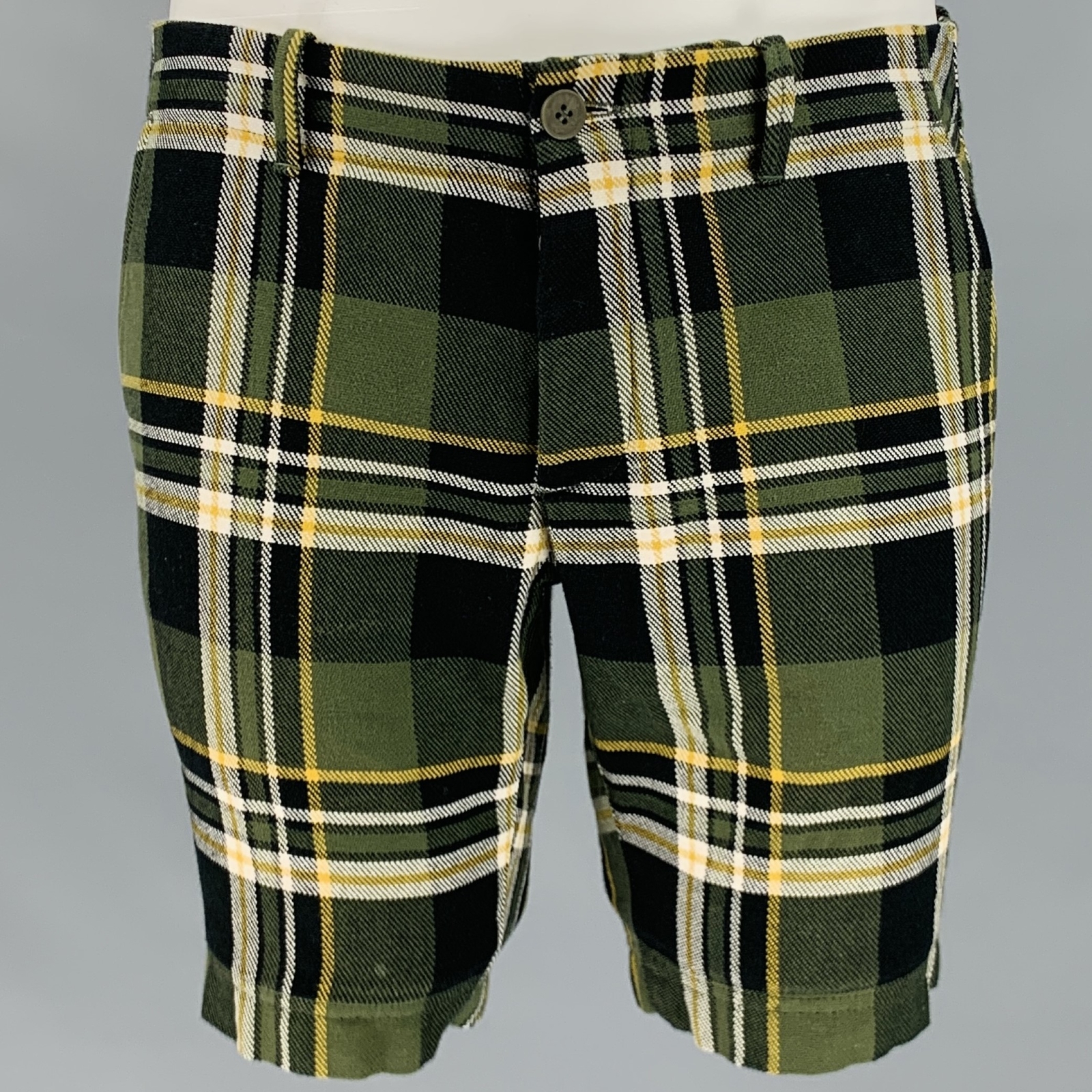 TOMAS MAIER Size 31 Green Yellow Plaid Cotton But… - image 1