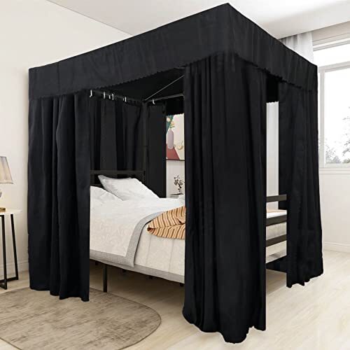 Kmhesvi Black Canopy Bed Curtains - 4 Corner Post Bed  Assorted Sizes , Colors  - Picture 6 of 16