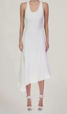 $475 Halston Women's White Mazie Asymmetric Racerback Linen Dress Size Large