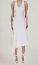 $475 Halston Women's White Mazie Asymmetric Racerback Linen Dress Size Large