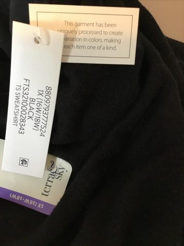 TERRA & SKY BLACK COZY PRE-WASHED CREW NECK NON FLEECE SWEATSHIRT Sz 1X - Picture 8 of 10