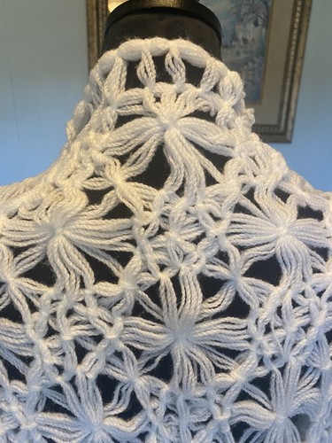 Handmade Crochet Shawl Wrap Cape Fringe Boho Cottage Core Elegant Hippie Princes - Picture 8 of 18