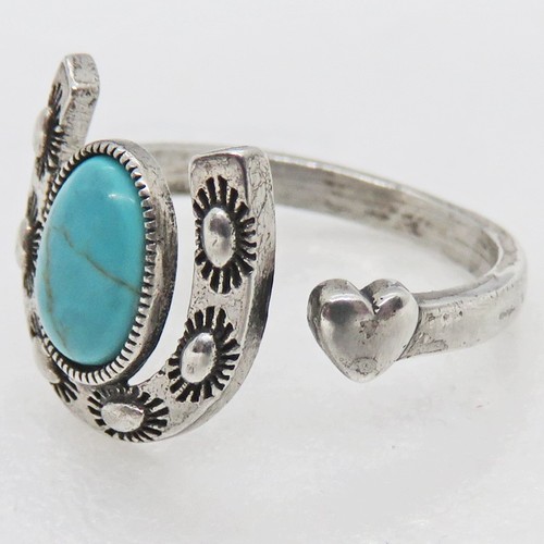 Anello stile sud-ovest misura 8 1/2 argento sterling ferro di cavallo e cuore turchese - Foto 4 di 12