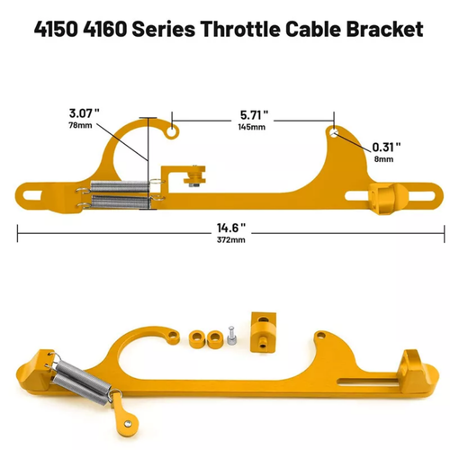 Aluminum Throttle Cable Carburetor Bracket Gold For 4150 4160 Carb 307 350 SBC - Picture 5 of 14