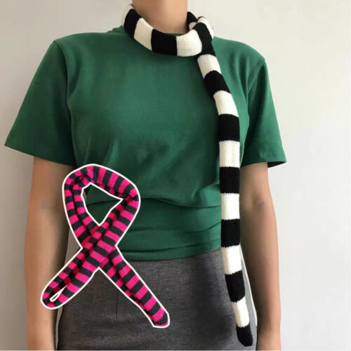 Y2K Harajuku Style Striped Skinny Scarf Knitted Slim Long Narrow Ribbon Scarf ~ - Picture 5 of 31