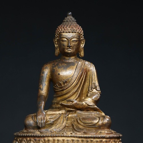 9.1" China old Tibet Tibetan Buddhism Temple Bronze gilt Amitabha Buddha statue - Picture 8 of 9
