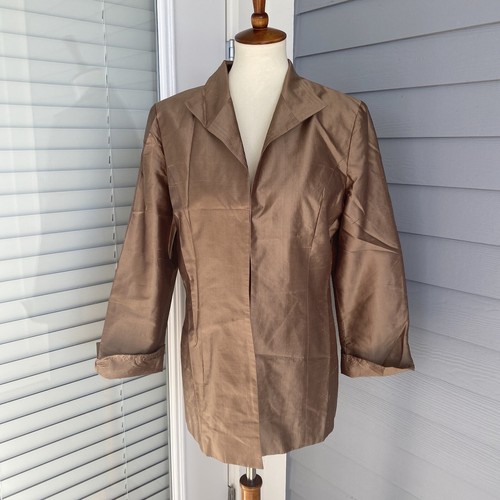 VTG M.X.I. Women 10 Cardigan Blazer Long Sleeve 100% Silk Brown Lining - Picture 2 of 11