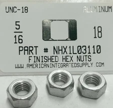5/16-18 Finished Hex Nuts 6061T6 Aluminum (25)