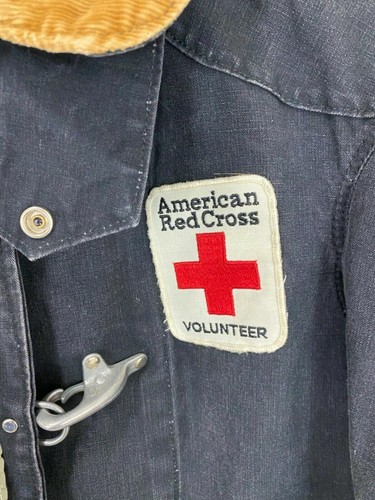 RARE Globe Fireman Firefighter American Red Cross Volunteer Patch Jacket Size L - Picture 5 of 8