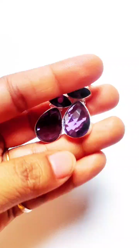 African Amethyst Gemstone 925 Sterling Silver Handmade Jewelry Earrings 1.80" - Video 1 of 1