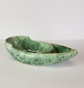 Mid-Century-Ikebana-Vase-Pottery-Planter-Green-Boat-Japan-Vtg-13in