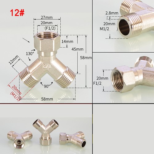 Ni-plated / Brass Y Piece Pipe Fitting Connector Plumbing Adapter 1/4 3/8 1/2 - Picture 17 of 19