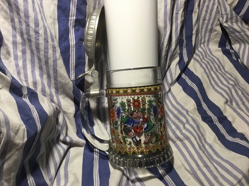 Ca. 0,5 L Bierkrug aus klarem Glas ( bemalt ) mit Zinndeckel. Rarität - Bild 2 von 10