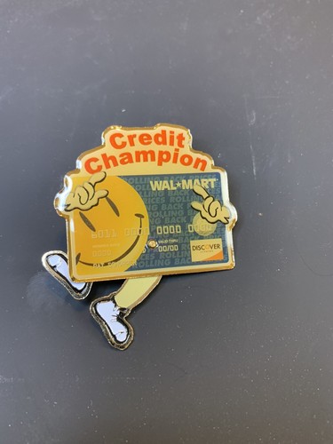 Rare Walmart Credit Champion Lapel Pin Smiley Face Discover Card W/ Moving Legs - Picture 3 of 4