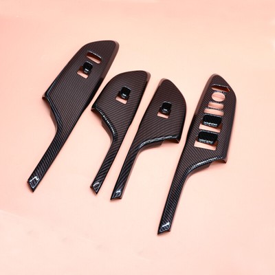 4Pcs Carbon Fiber Look Door Window Switch Panel Trims For 2016-2019 Honda Civic