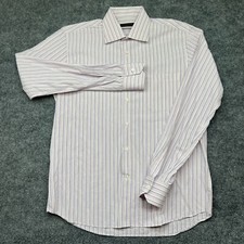 Canali Mens Dress Shirt White 16 41 Long Sleeve Button-Up Striped Italy