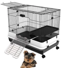 X-Large 32" Indoor 2-Levels Puppies Training Cage With Bottom Urine Guard Wheels