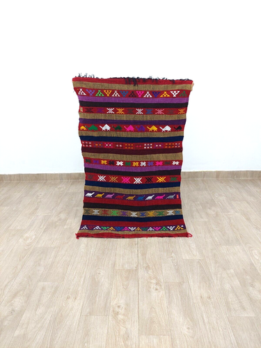 Moroccan Handmade Wool Rug 3x4 Ft Multicolor Flat Striped Bohemian Geometric Rug - Picture 4 of 8
