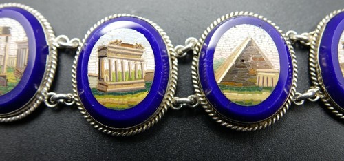 19th Century Italian Jewelry Bracelet Sterling Micro Mosaic Blue Lapis Six Panel - Picture 6 of 12
