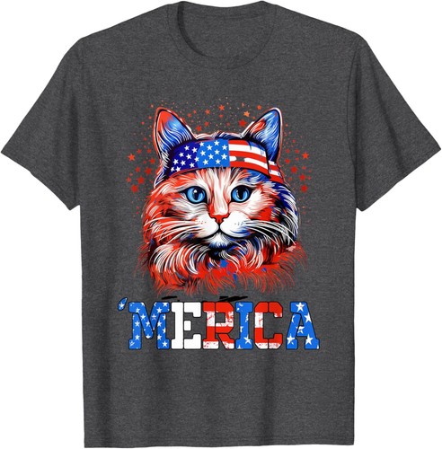 Memorial Day Cat, 4th of July Patriotic American Flag T-Shirt Hoodie - Picture 12 of 13