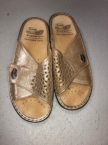 Scholl Bioprint Womens Size 38 Slip On slippers Sandals Gold - 第 1/7 張圖片