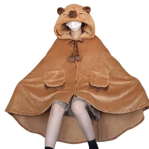 Cartoon Capibara Tragdecke Warm Flanelldecke Weihnachten Nachtwäsche J8G2 - Bild 4 von 12