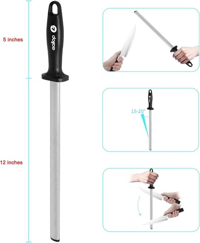 12 Inch Diamond Honing Steel,Knife Sharpener Rod,For Sharpening Silver - Picture 3 of 4