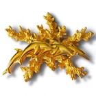 Gold Tone Dolphin Brooch Coral Reef Vintage Ocean Sea Life Pin Marine Figural