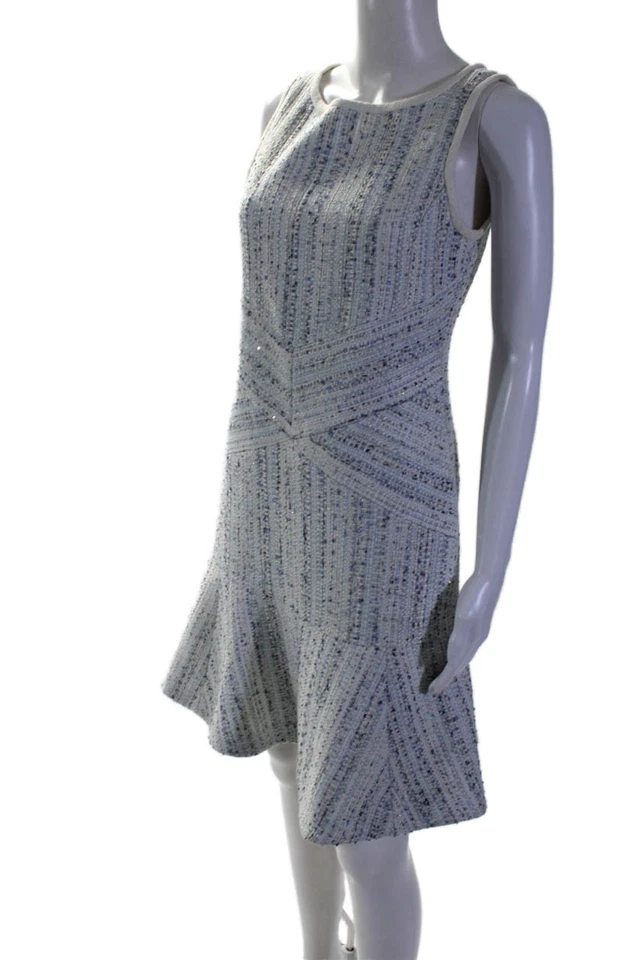 Karl Lagerfeld 女式蓝色纹理圆领无袖直筒连衣裙 S 码 — 第 2/4 张图片