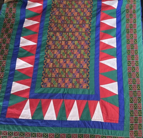 Red & Green Cotton & Embroidered Textile by Hmong Artist Lee Yang 9.5 x 6.5 feet - Picture 6 of 19