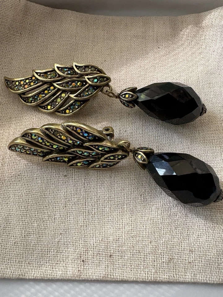 ✨ HEIDI DAUS Angel Wing Earrings - Aurora Swarovski Crystals & Black Jet✨ - Image 3 of 4