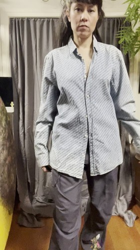 Chevignon Logo Printed Blue Chambray Long Sleeve Button Down Mens Shirt Retro - Video 1 of 1
