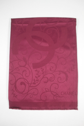 Original Chanel Schal Tuch Stola Monogramm CC weinrot 60% Wolle 40% Acryl gebraucht - Bild 6 von 13