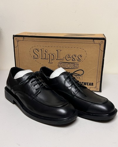 SlipLess Leather Upper SL Shoes Mens 9.5 Black Professional Slip Resistant - Picture 2 of 15