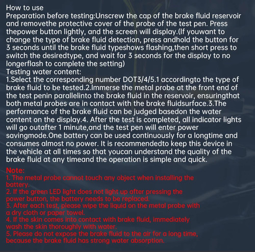 Penna tester liquido freni auto con display intelligente per DOT3/DOT4/DOT5.1 - Foto 12 di 15