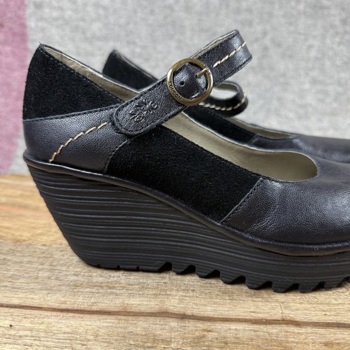 Fly London Yuko Wedge Shoes Womens Size 37 Suede Leather Mary Jane Platform Shoe - Picture 2 of 10