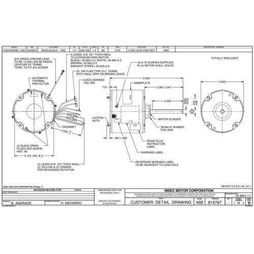 US Motors 1860 Outdoor Condenser Fan Motor 1/4HP 1075 rpm, 6 poles, 1 shaft, TEA - Picture 6 of 6