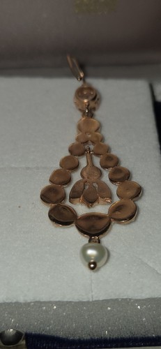 Antike Ohrringe Diamant 9KT Roségold & 925 Silber Edwardianisch Perlen - Picture 4 of 4