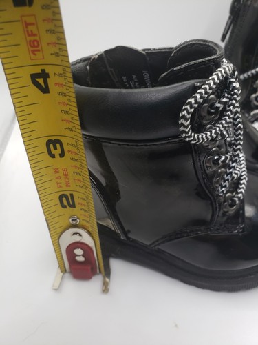 Baby Girl Size 2 Shiny Black Combat Boots Easy On & Off Like Docs But Cuter - Picture 7 of 8
