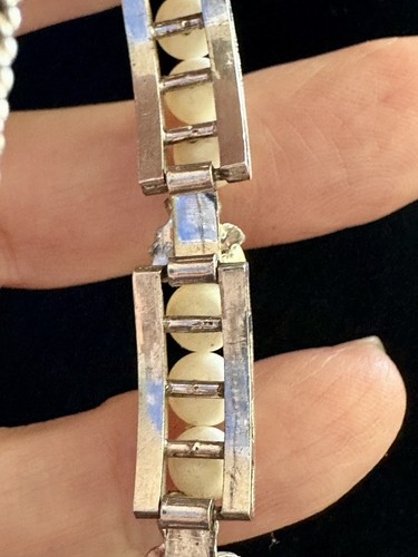 Exquisites Mid Century Armband Weinblatt Sterling 925 & Akoya Zuchtperlen - Bild 7 von 13