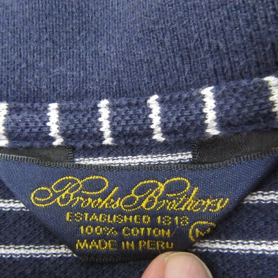 Brooks Brothers 男式 Polo 衫 M 普通蓝色条纹胸部标志浮雕棉 — 第 4/4 张图片